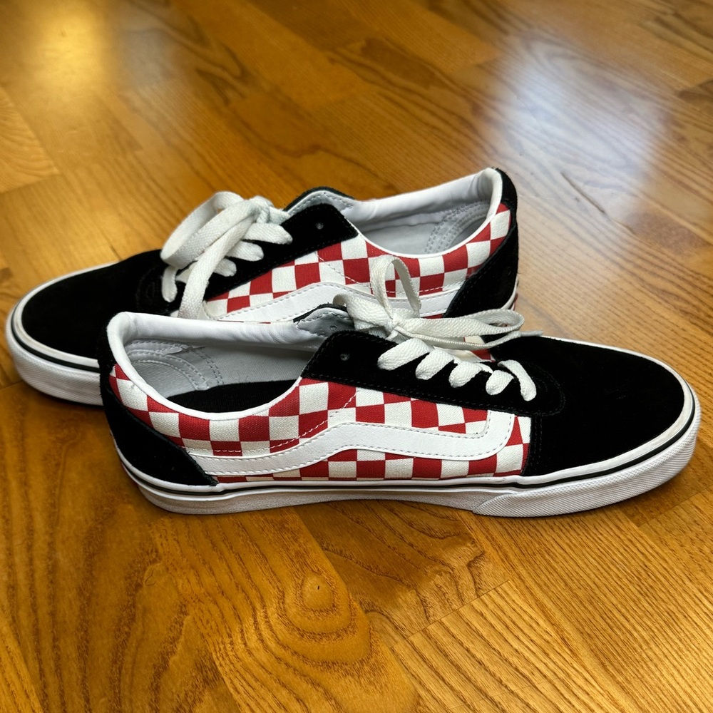 Women’s size 8 black, red, and white Ward Vans. Used but fair condition as shown